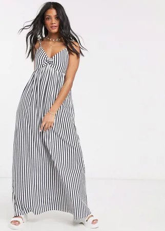 Сарафан макси на бретельках с завязкой в темно-синюю и белую полоску ASOS DESIGN-Многоцветный