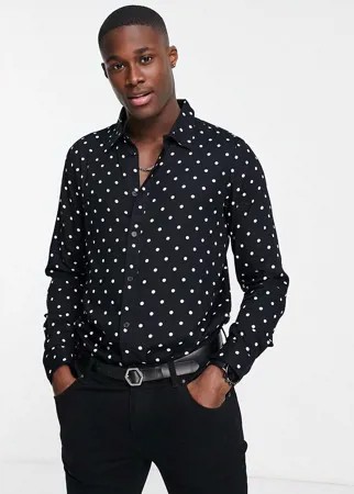 Черная рубашка в горошек с длинными рукавами Another Influence-Черный цвет