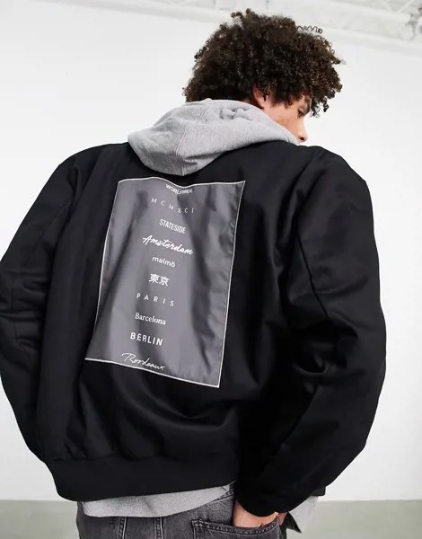 Черный oversized-бомбер с вышивкой на спине ASOS DESIGN-Черный цвет