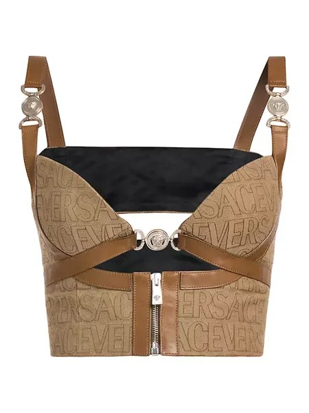 Топ-бюстье с повторяющимся логотипом Versace, цвет brown beige