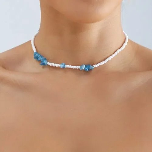 Колье, искусственный камень, голубой, белый