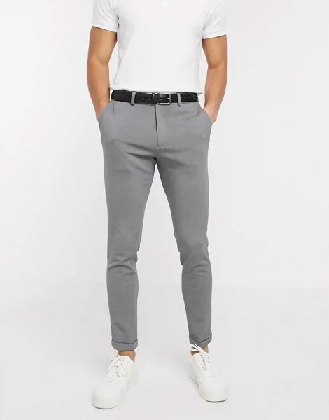 Серые трикотажные брюки строгого кроя Selected Homme-Серый
