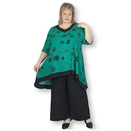 Костюм , туника и брюки, повседневный стиль, трапеция силуэт, карманы, размер 60, зеленый