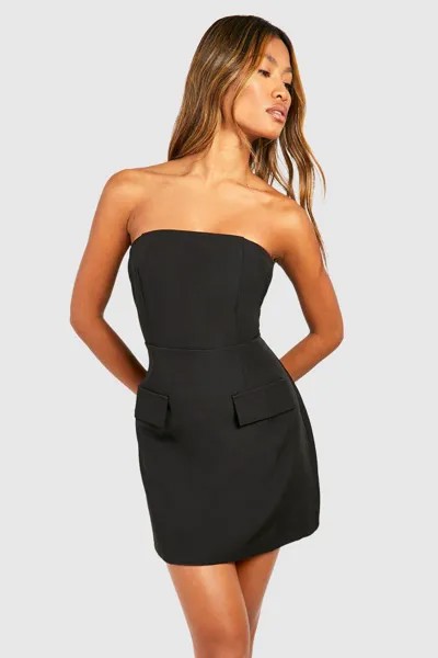 Приталенное мини-платье бандо boohoo, черный