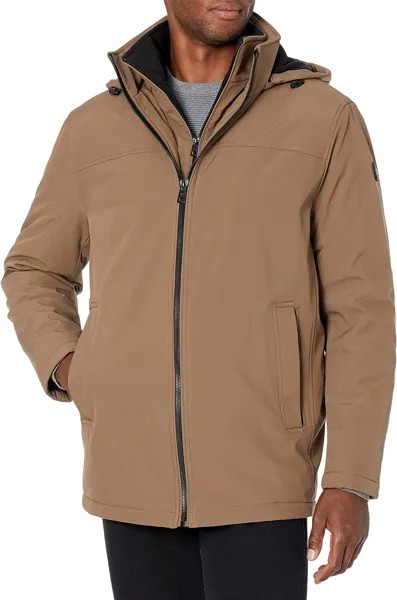 Куртка Men's Hooded Rip Stop Water and Wind Resistant Jacket with Fleece Bib Calvin Klein, цвет Dark Tan