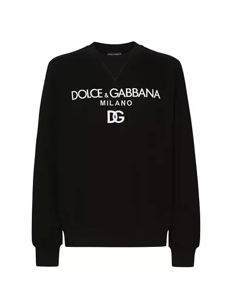 Хлопковая толстовка с круглым вырезом и логотипом Dolce&Gabbana, цвет nero