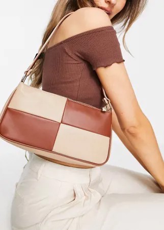 Тонкая сумка на плечо в коричневом и бежевом цвете в стиле 90-х ASOS DESIGN-Многоцветный