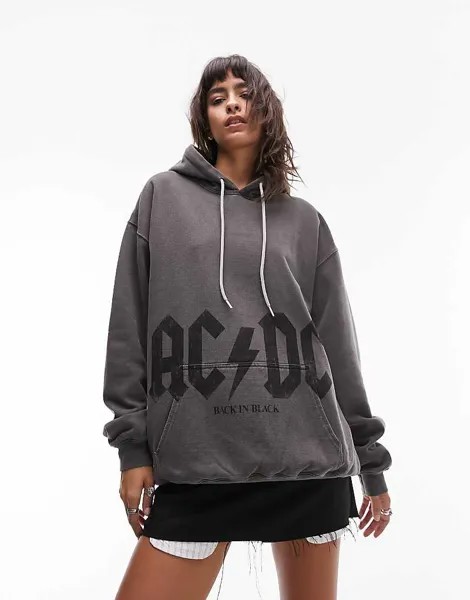 Topshop — худи оверсайз выцветшего черного цвета с лицензионной графикой ACDC