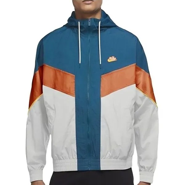 Куртка Nike Woven Colorblock Sports Hooded, синий/белый/оранжевый