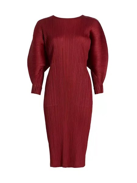 Плиссированное платье-футляр миди October Pleats Please Issey Miyake, цвет carmine