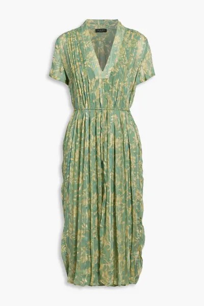Жаккардовое платье миди со складками и цветочным принтом RAG & BONE, зеленый