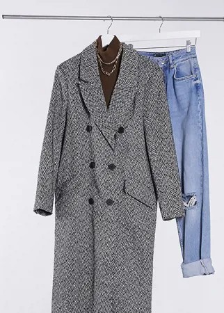 Монохромное пальто с подплечниками и узором «в елочку» ASOS DESIGN Tall-Многоцветный