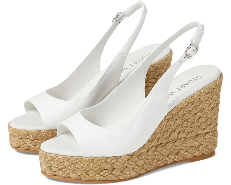 Туфли Stuart Weitzman Island Peep-Toe Espadrille Wedge, цвет White/Natural