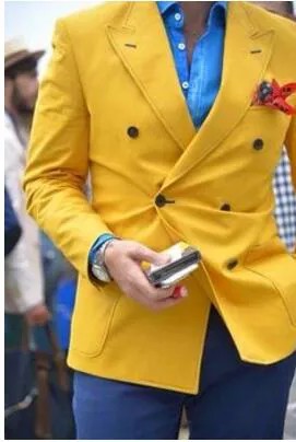 Мужской двубортный Блейзер, повседневный костюм желтого цвета из двух предметов, пиджак и брюки для свадьбы, выпусквечерние вечера