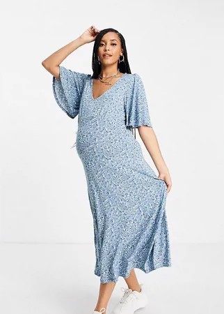 Голубое платье миди с цветочным принтом New Look Maternity-Голубой