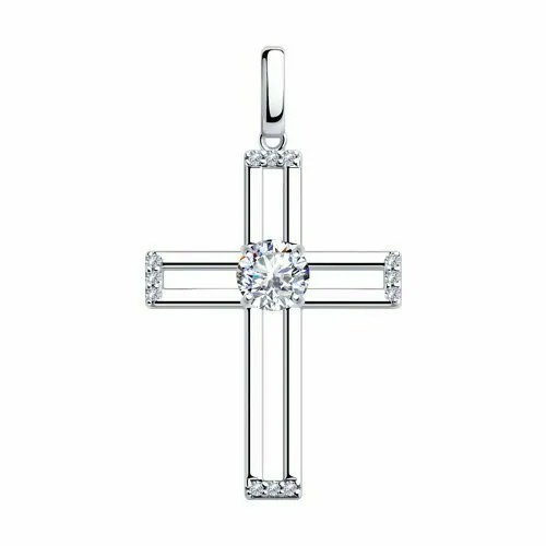 Крестик Diamare, серебро, 925 проба, родирование, фианит