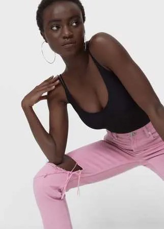 Stradivarius Боди С Открытой Спиной Черный M