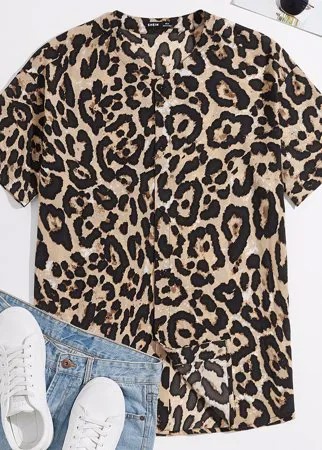 Мужская однобортная рубашка с леопардовым принтом