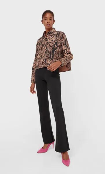 Stradivarius Короткая Рубашка Из Струящейся Ткани Бежевый M