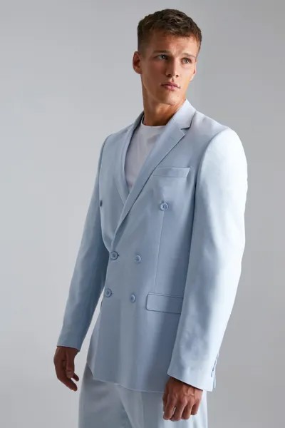 Высокий двубортный узкий костюмный пиджак Boohoo, синий