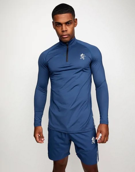Темно-синий лонгслив с молнией длиной 1/4 Gym King Sport Bolt