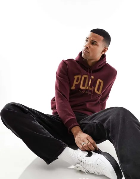 Бордовая худи из флиса с логотипом Polo Ralph Lauren