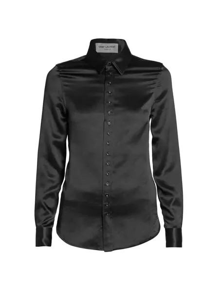 Приталенная рубашка из выстиранного атласного шелка Saint Laurent