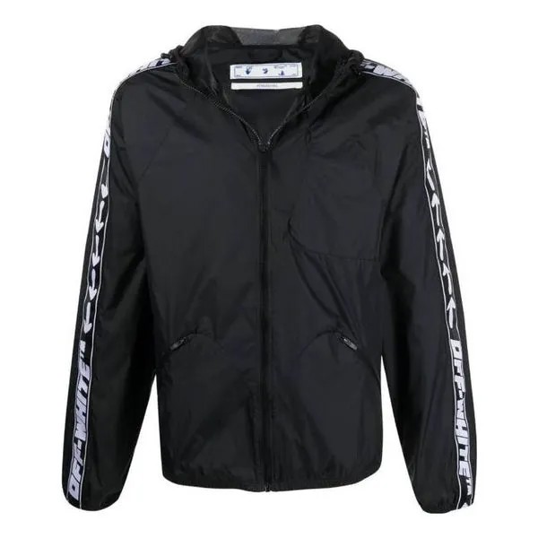 Куртка Men's OFF-WHITE SS22 Splicing Retro Sports Logo Jacquard Zipper Hooded Jacket Black, черный