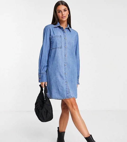 Выбеленное джинсовое платье-рубашка в стиле oversized ASOS DESIGN Tall-Голубой