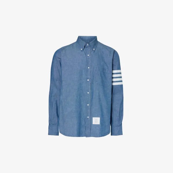 Хлопковая рубашка стандартного кроя с фирменной нашивкой four-bar Thom Browne, синий