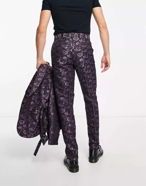 Темные костюмные брюки с цветочным принтом ASOS
