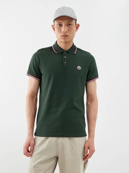 Рубашка-поло из хлопкового пике с нашивкой-логотипом Moncler, зеленый
