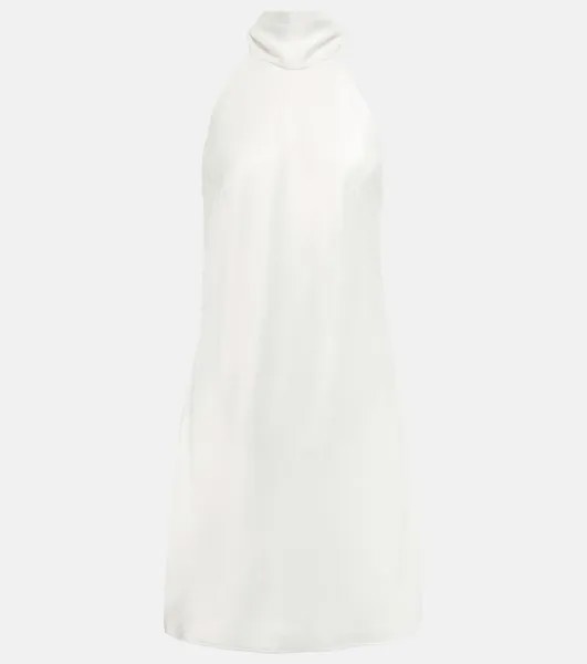 Свадебное атласное мини-платье с завязками на воротнике Galvan, белый