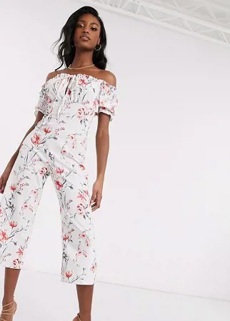 Комбинезон с открытыми плечами и цветочным принтом Missguided Tall-Многоцветный