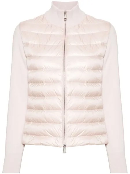 Moncler куртка с рукавами в рубчик и логотипом, розовый