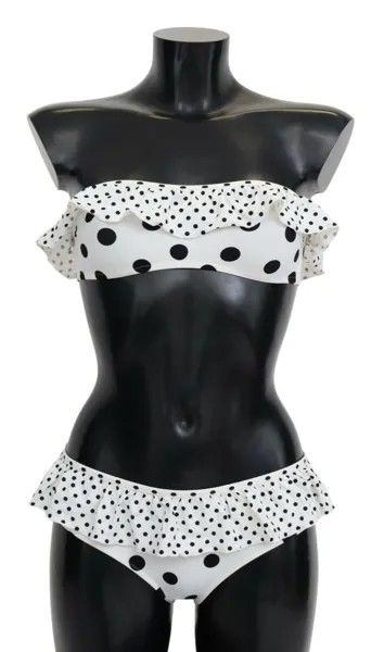 DOLCE - GABBANA Бикини Белый Черный с принтом в горошек Купальники IT1 / XS 600 долларов США