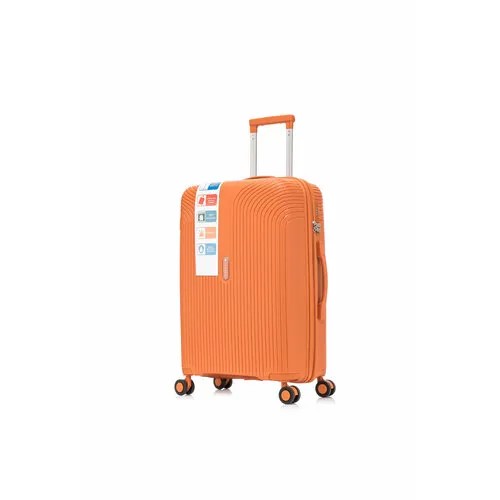 Чемодан Journey PP-02/Оранжевый, полипропилен, опорные ножки на боковой стенке, износостойкий, водонепроницаемый, 68 л, размер M, оранжевый