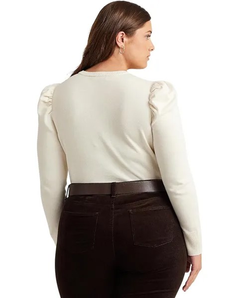 Свитер LAUREN Ralph Lauren Plus-Size Cotton-Blend Puff-Sleeve Sweater, цвет Mascarpone Cream