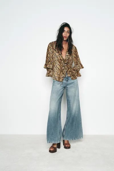 Рубашка с животным принтом ZARA, цвет leopard