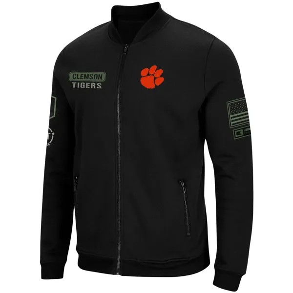 Мужская черная высокоскоростная куртка-бомбер с молнией во всю длину Clemson Tigers OHT Military Appreciation Colosseum