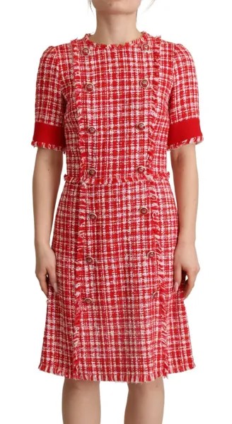 DDOLCE - GABBANA Платье-футляр из хлопка в красную клетку с украшением IT40/US6/S $3500