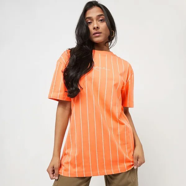 Футболка оверсайз в тонкую полоску Small Signature Karl Kani, цвет orange/off white