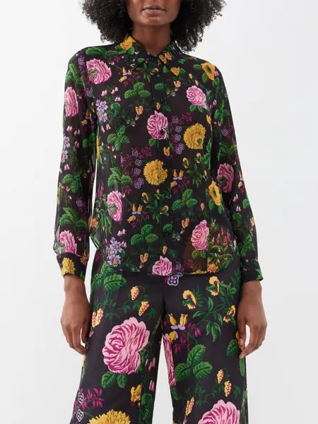 Рубашка из поплина с цветочным принтом Carolina Herrera, черный