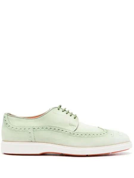 Броги с миндалевидным носком и перфорацией Santoni, зеленый