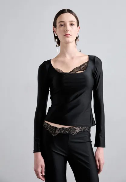 Футболка с длинным рукавом Wide Neck Long Sleeve Fitted Vaillant, черная