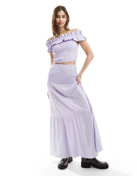 Glamorous – многоярусная юбка-макси в фиолетовые полосы с рюшами на поясе, комбинированная модель