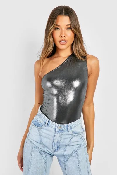 Облегающее боди на одно плечо из фольги Boohoo, серебряный