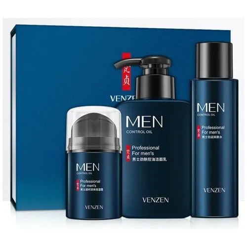 VENZEN Набор Уход для лица MEN Refreshing Мужской Длительная Свежесть Гель для умывания Лосьон Крем 3 предмета