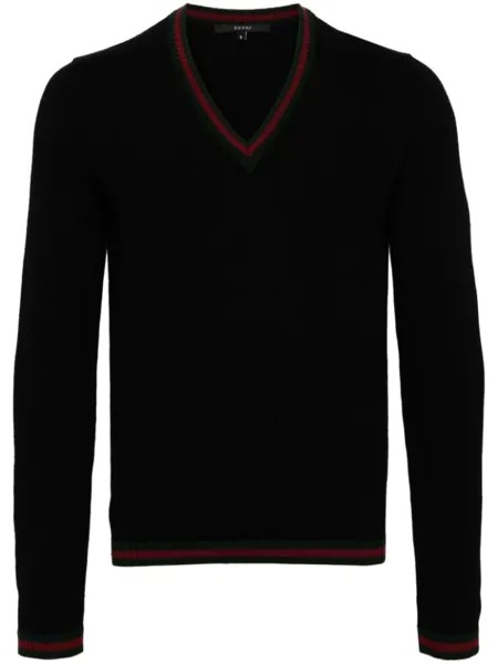 Шерстяной джемпер с V-образным вырезом Gucci, черный