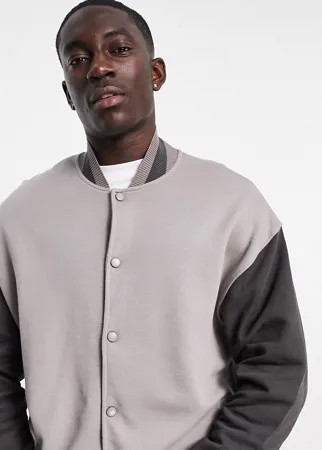 Трикотажная университетская oversized-куртка в стиле колор-блок ASOS DESIGN-Серый